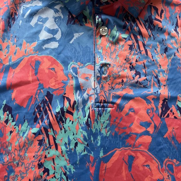 Waggle Polo Shirt Men 3XL Blue Lion Jungle AOP Performance Golf Stretch Tech - Picture 3 of 7